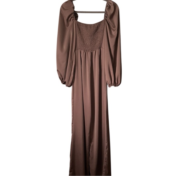 New With Tags The Sang puffed Sleeve Chocolate Jumpsuit. Size Large. - Picture 3 of 13